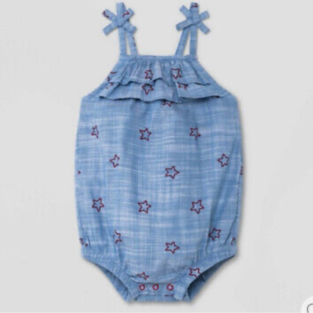 Cat & Jack Americana Star Print Chambray Romper Red Blue Size 18 Months